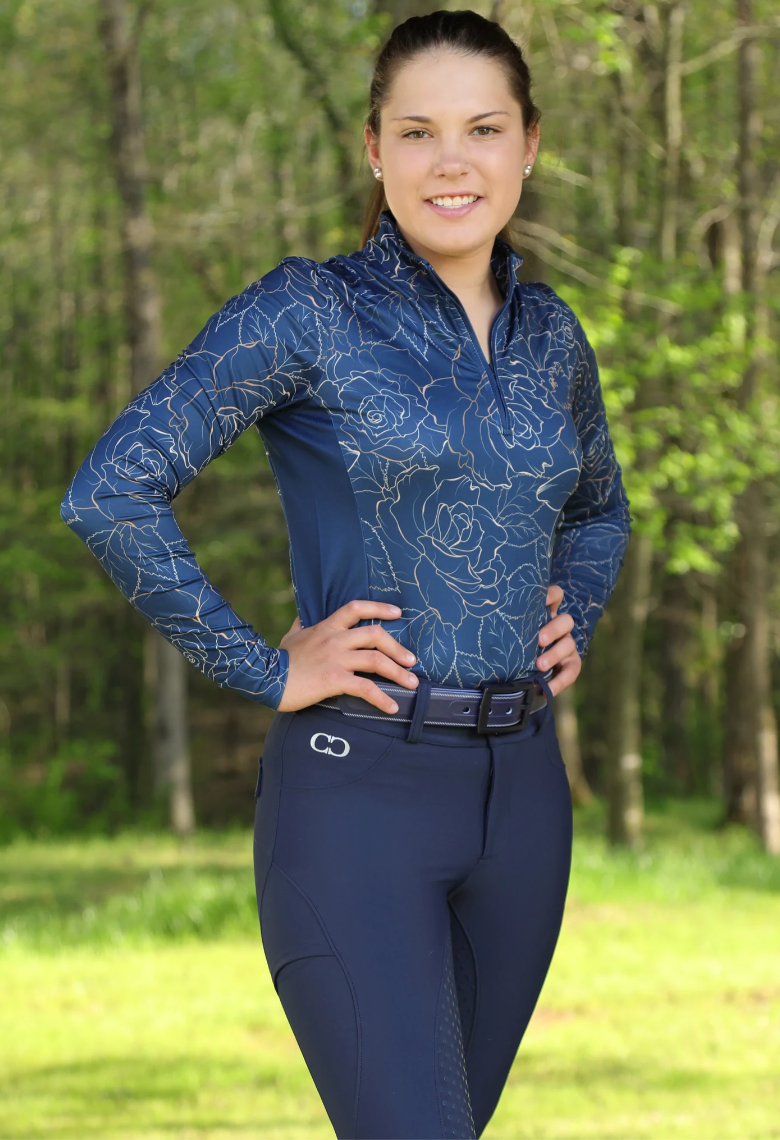 *FINAL SALE* Cool and Comfortable Technical Riding Shirt in Blue and Gold Floral